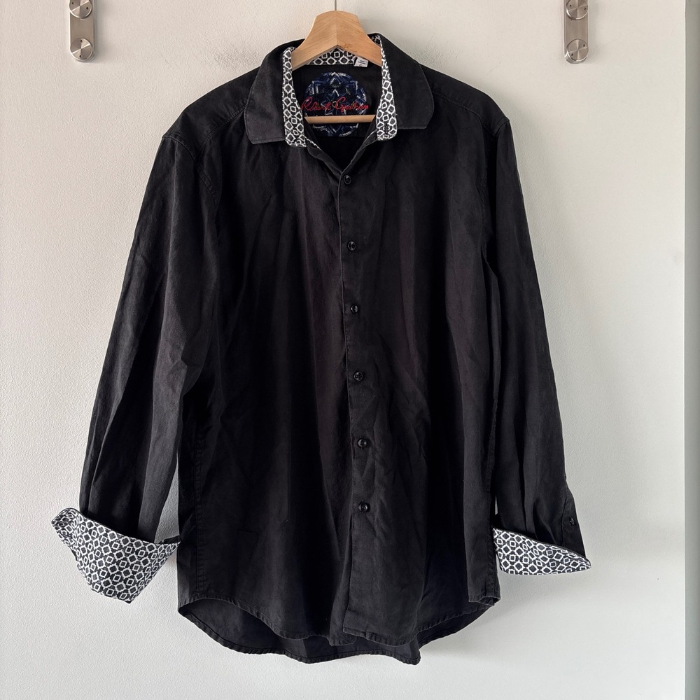 Robert Graham Mens Classic Fit Black Jacquard Long Sleeve Button Down Shirt L